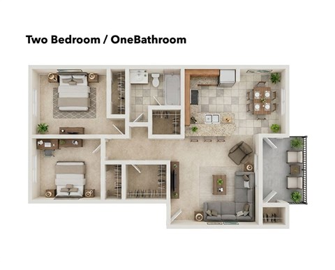 Floor plan for 2 beds, 1 bath